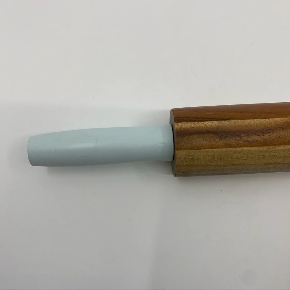West Elm light blue brown wood baking rolling pin